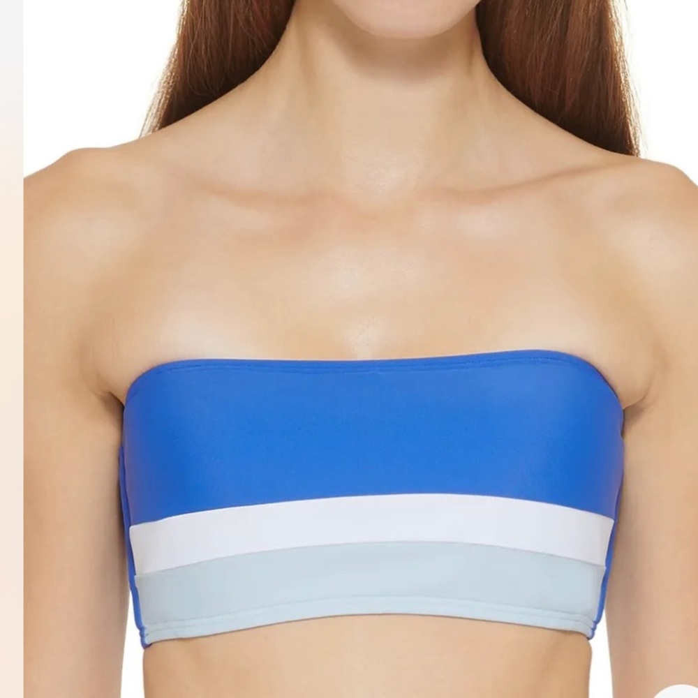 DKNY Women's Blue Color-block Bandeau removable strap Bikini Top in blue size M